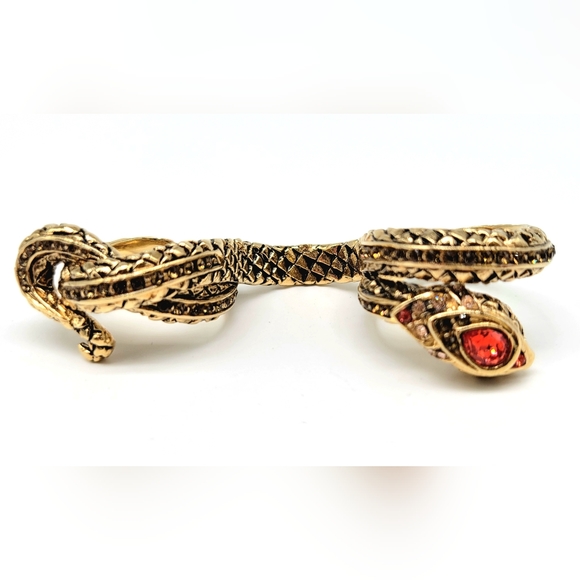 Roberto Cavalli Luxury Two Finger Snake Ring with Padparadscha Sapphire Crystal - Picture 4 of 11